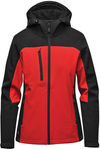 Am image of a Custom Stormtech Womens Cascades Softshell Hoody in Bright Red/ Black!