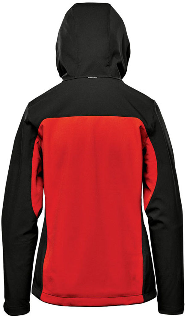 Am image of a Custom Stormtech Womens Cascades Softshell Hoody in Bright Red/ Black!