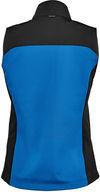 Am image of a Custom Stormtech Womens Cascades Softshell Vest in Azure Blue/Black!