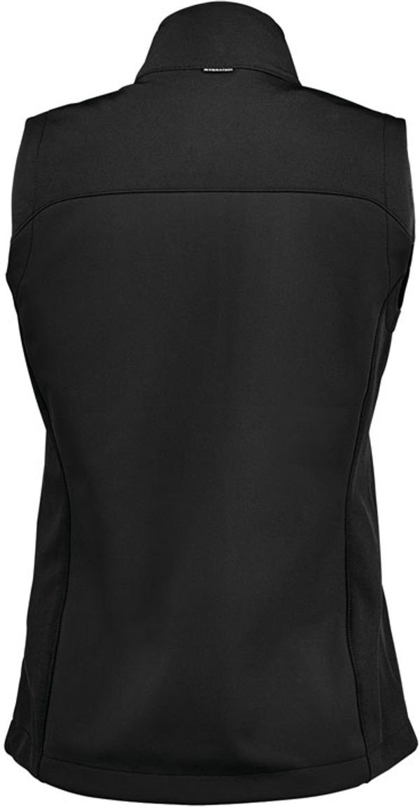 Am image of a Custom Stormtech Womens Cascades Softshell Vest in Black!
