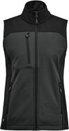 Am image of a Custom Stormtech Womens Cascades Softshell Vest in Dolphin/Black!
