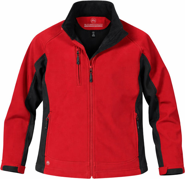 An image of a Custom Stormtech Womens Crew Bonded Shell in RED/ BLACK!