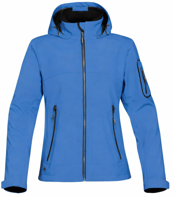 An image of a Custom Stormtech Womens Cruise Softshell in Marine Blue/Black!