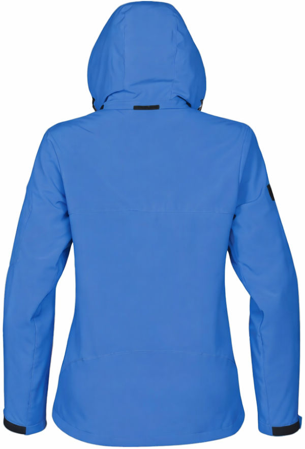 An image of a Custom Stormtech Womens Cruise Softshell in Marine Blue/Black!