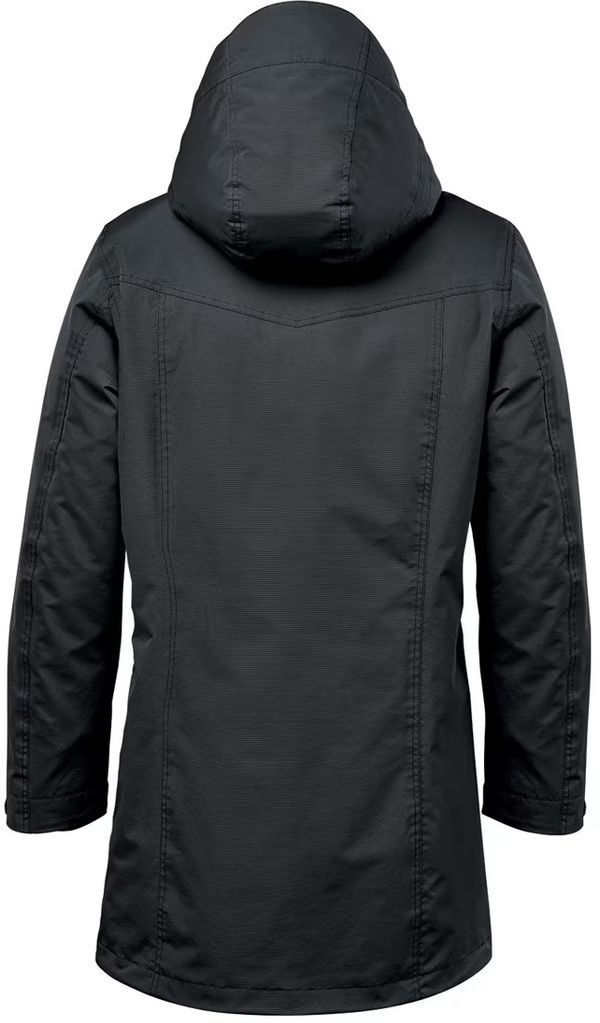 An image of a Custom Stormtech Womens Fairbanks 5 in 1 System Jacket in Black!