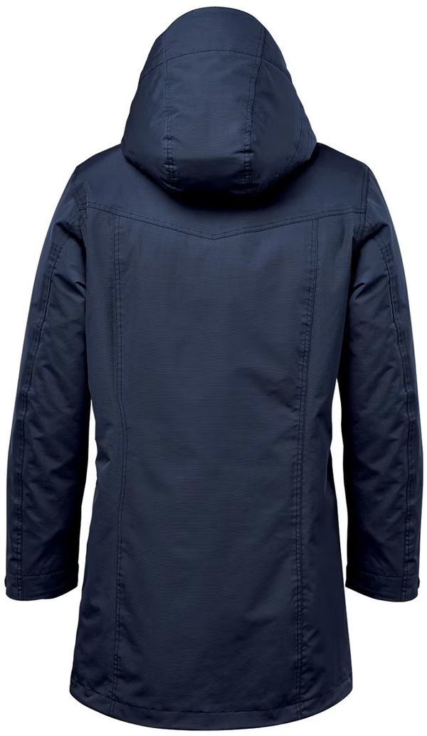 An image of a Custom Stormtech Womens Fairbanks 5 in 1 System Jacket in Navy!