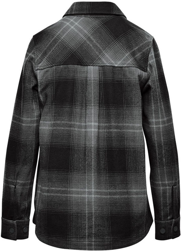 An image of a Custom Stormtech Womens Highland Plaid Shacket in Carbon / Black!