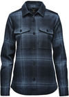 Am image of a Custom Stormtech Womens Highland Plaid Shacket in Midnight / Dusk!