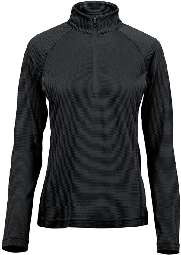 Am image of a Custom Stormtech Womens Mesa Quarter Zip Pullover in Black!