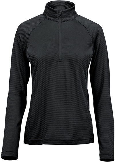 Am image of a Custom Stormtech Womens Mesa Quarter Zip Pullover in Black!