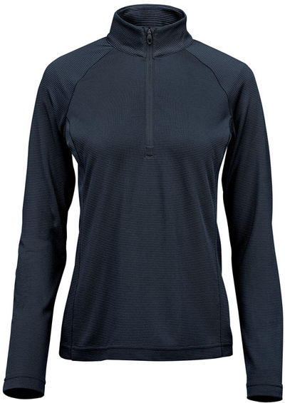 Am image of a Custom Stormtech Womens Mesa Quarter Zip Pullover in Navy!