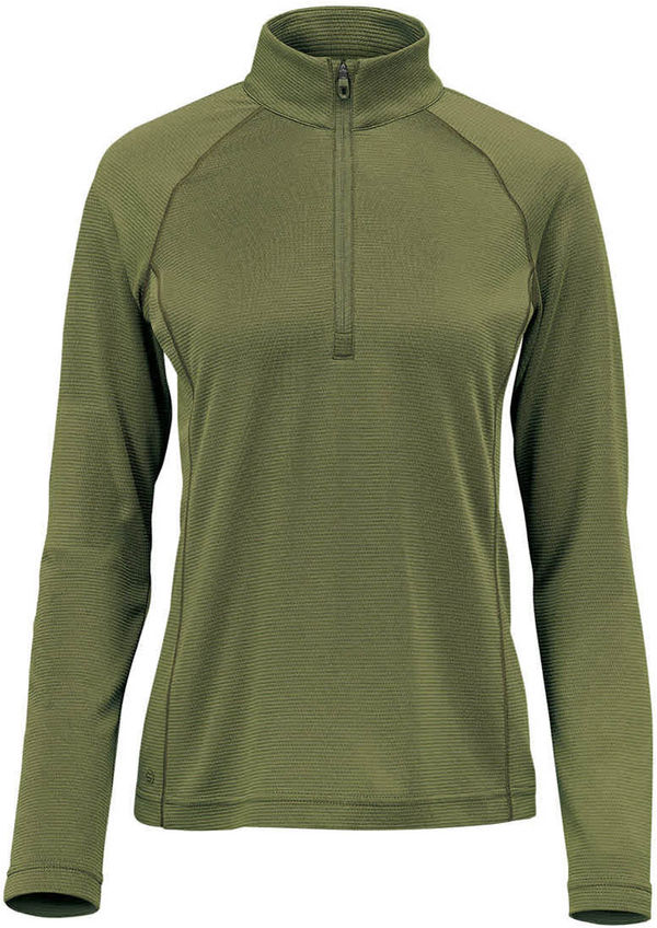 An image of a Custom Stormtech Womens Mesa Quarter Zip Pullover in SAGE GREEN!