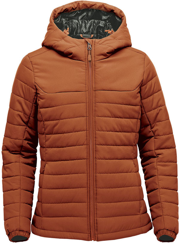 An image of a Custom Stormtech Womens Nautilus Quilted Hoody in Rust!