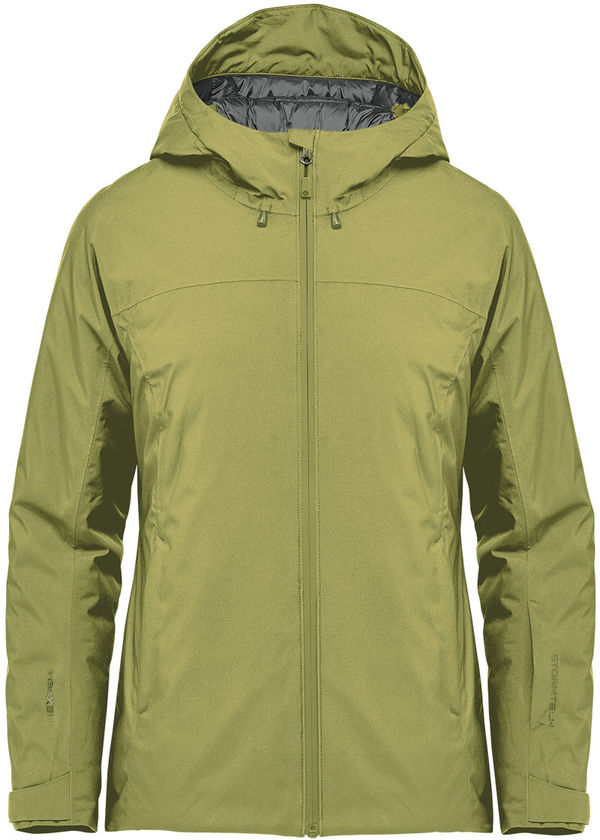 Am image of a Custom Stormtech Womens Nostromo Thermal Shell Jacket in Sage Green!