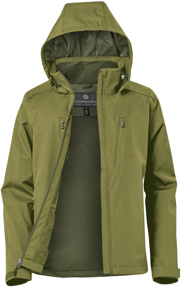 Am image of a Custom Stormtech Womens Scirocco Lightweight Shell in Sage Green!