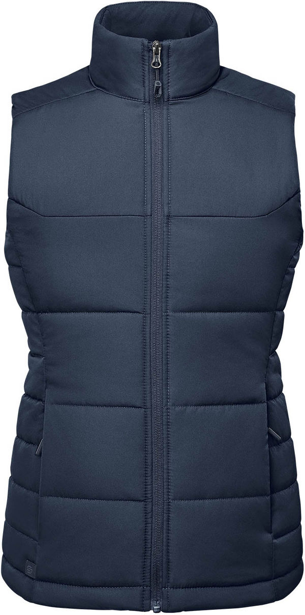 An image of a Custom Stormtech Womens Sierra Quilted Vest in Navy!