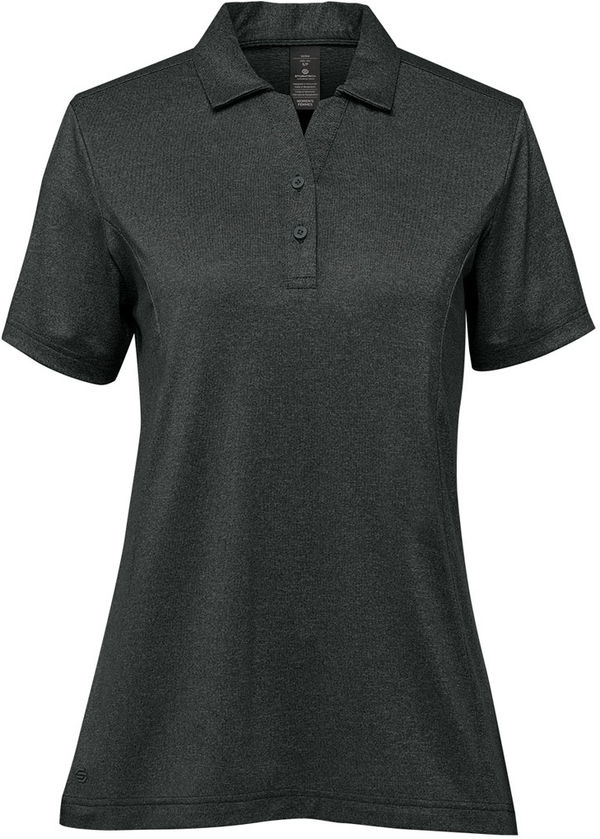 An image of a Custom Stormtech Womens Volante H2X Dry Polo in Charcoal Heather!