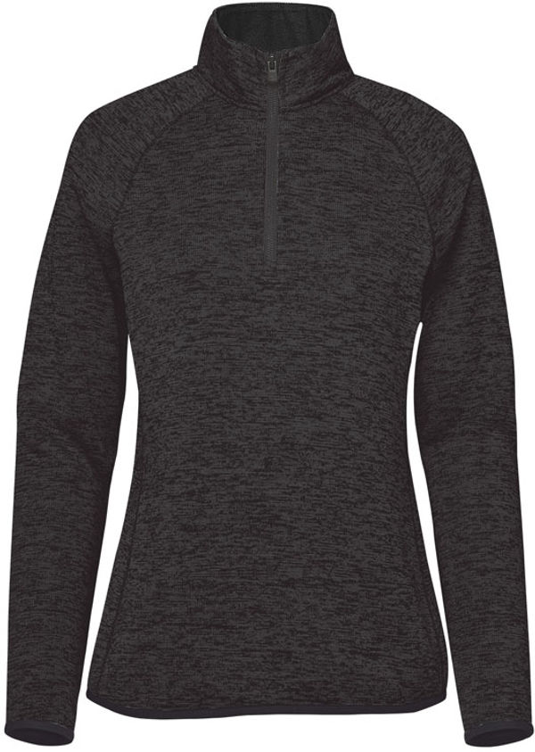 Am image of a Custom Stormtech Womens Yosemite Half Zip Pullover in Black Heather!