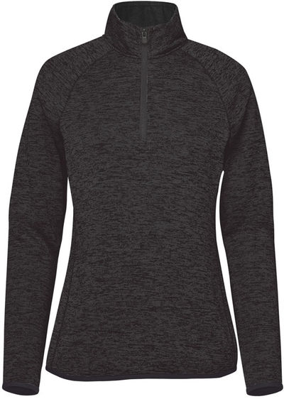 Am image of a Custom Stormtech Womens Yosemite Half Zip Pullover in Black Heather!