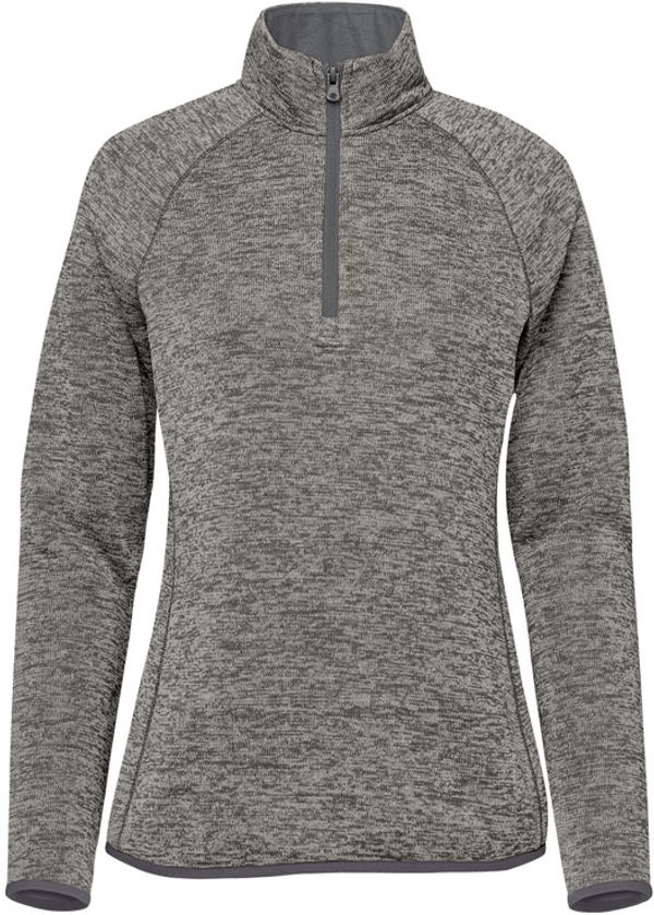 Am image of a Custom Stormtech Womens Yosemite Half Zip Pullover in Granite Heather!