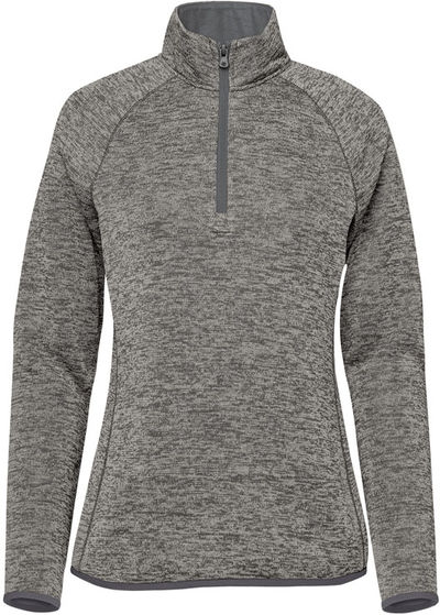Am image of a Custom Stormtech Womens Yosemite Half Zip Pullover in Granite Heather!
