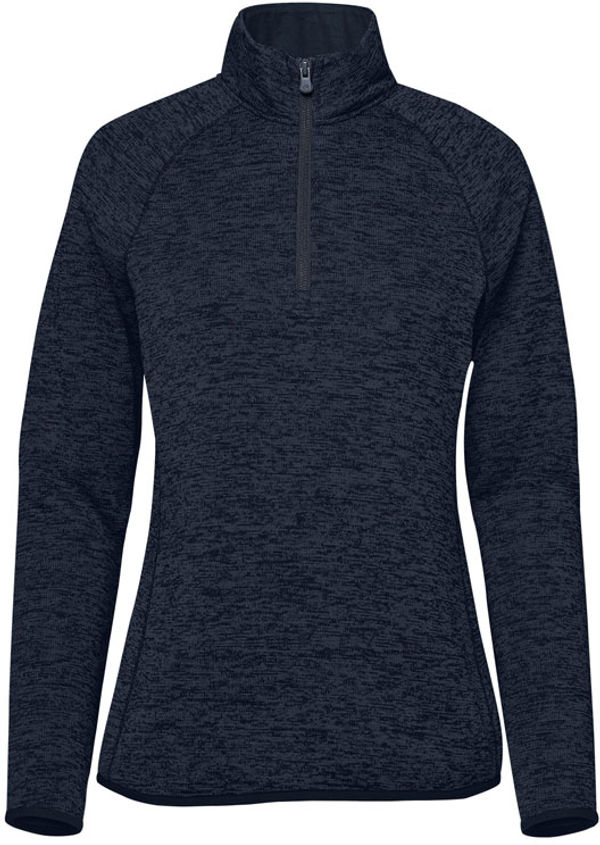 Am image of a Custom Stormtech Womens Yosemite Half Zip Pullover in Navy Heather!