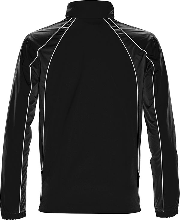 Am image of a Custom Stormtech Youth Warrior Training Jacket in BLACK / BLACK / WHITE!