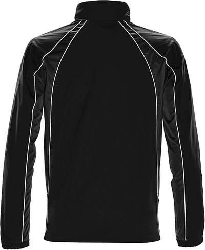 Am image of a Custom Stormtech Youth Warrior Training Jacket in BLACK / BLACK / WHITE!