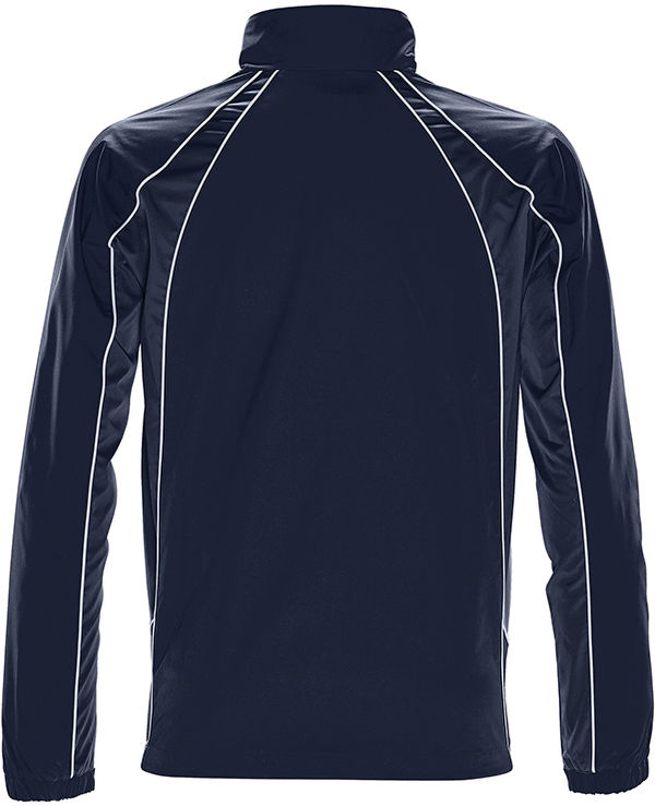 Am image of a Custom Stormtech Youth Warrior Training Jacket in NAVY / NAVY / WHITE!