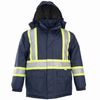 An image of a Custom Sumaggo Heavy Polyester Cotton Winter Parka with Lime Contrasting Reflective Material in Navy!
