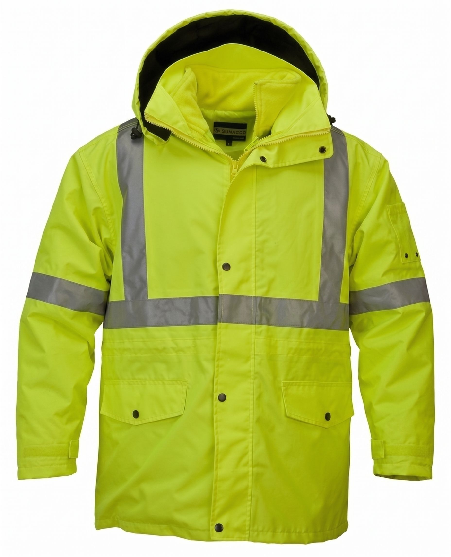Sumaggo High Visibility 5 in 1 Parka Jacket with 2 in 1 Fleece Inner Jacket in Lime