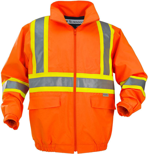 Am image of a Custom Sumaggo High Visibility Bomber Jacket with Orange Contrasting 3M Reflective Material in Orange!
