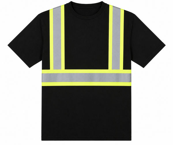 An image of a Custom Sumaggo Safety 100 Cotton Short Sleeve T Shirt with 4 Contrasting Stripes in Black!