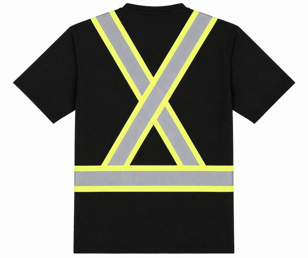 An image of a Custom Sumaggo Safety 100 Cotton Short Sleeve T Shirt with 4 Contrasting Stripes in Black!