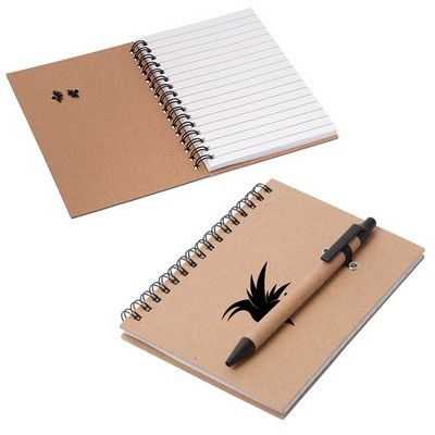 An image of custom eco-friendly pens and notebooks that you can print your logo or design on!