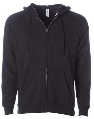 Am image of a Custom Independent Trading Co Unisex Special Blend Zip Hooded Sweatshirt in Black!