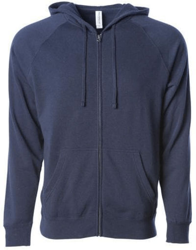 Am image of a Custom Independent Trading Co Unisex Special Blend Zip Hooded Sweatshirt in Classic Navy!