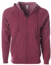 Am image of a Custom Independent Trading Co Unisex Special Blend Zip Hooded Sweatshirt in Crimson Heather!