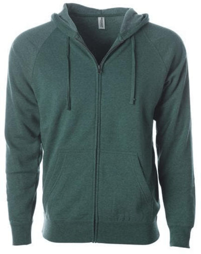 Am image of a Custom Independent Trading Co Unisex Special Blend Zip Hooded Sweatshirt in Moss Heather!