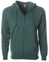 Am image of a Custom Independent Trading Co Unisex Special Blend Zip Hooded Sweatshirt in Moss Heather!