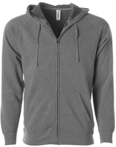 Am image of a Custom Independent Trading Co Unisex Special Blend Zip Hooded Sweatshirt in Nickel Gunmetal Heather!