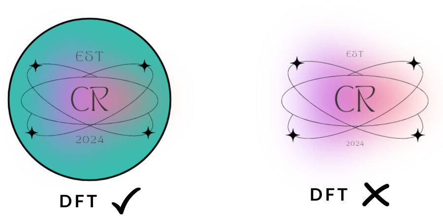 An image showing what designs can be direct film transferred and which ones cannot.