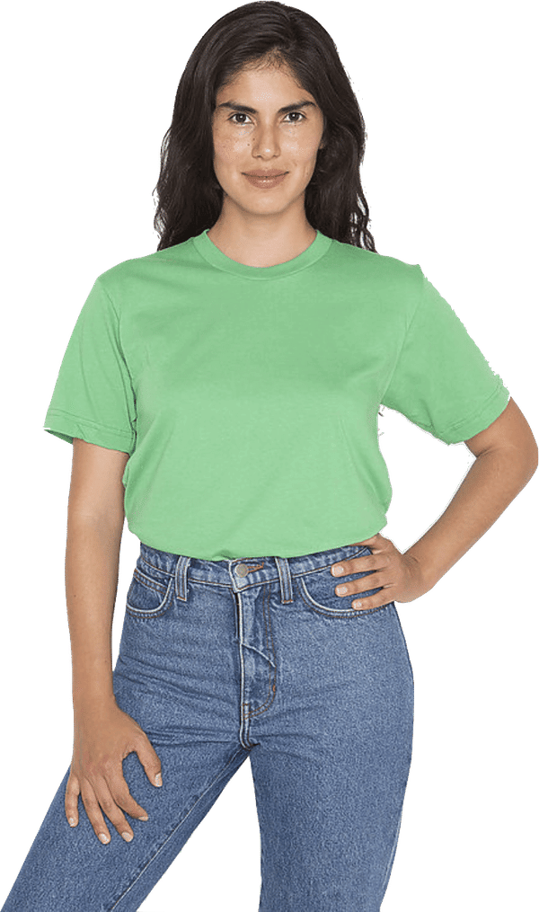 Am image of a Custom Los Angeles Apparel Classic Fine Jersey Tee in Grass!