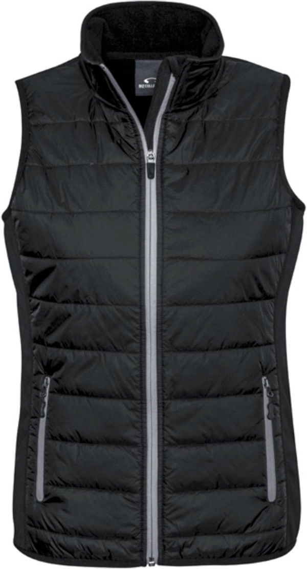 Am image of a Custom Biz Collection Ladies Stealth Tech Vest in Black/Silver Grey!