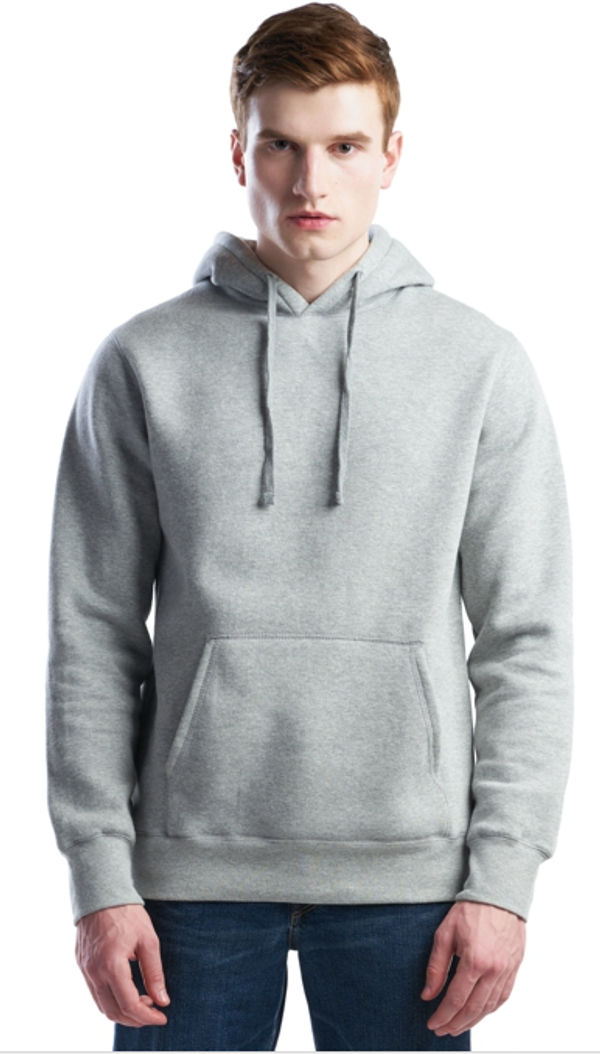 Am image of a Custom Jerico Premium Eco Fleece Hooded Sweatshirt in Heather Grey!