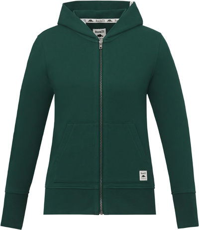 Am image of a Custom Roots73 Ladies Canmore Eco Full Zip Hoody in Evergreen!