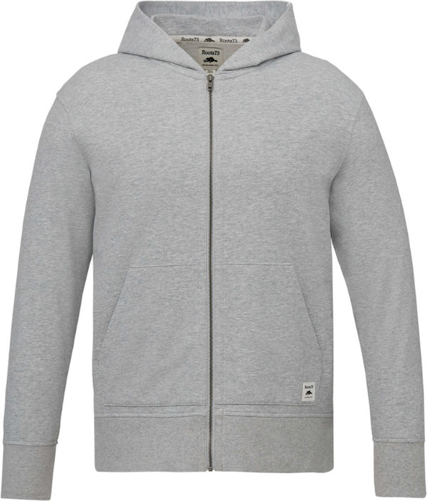 Am image of a Custom Roots73 Mens Canmore Eco Full Zip Hoody in Grey Mix!