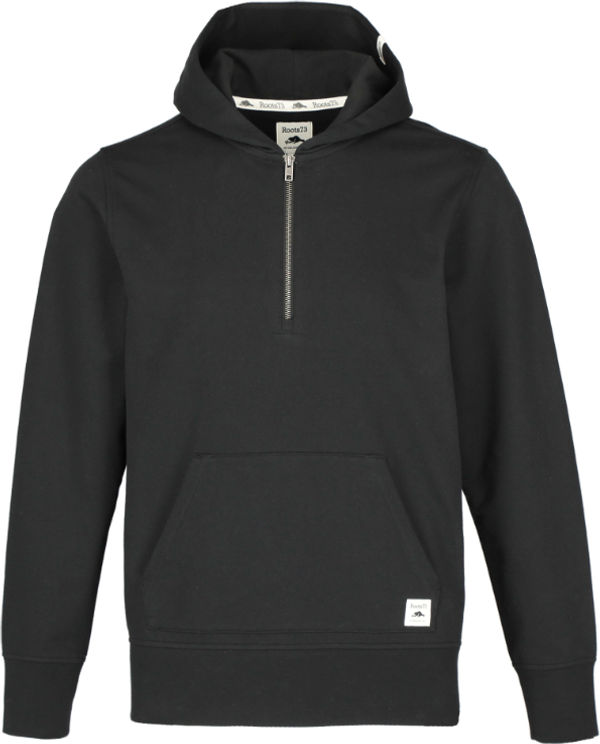 Am image of a Custom Roots73 Canmore Eco Quarter Zip Hoody in Black!