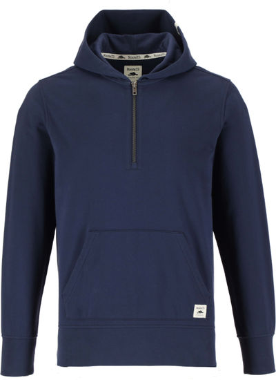 Am image of a Custom Roots73 Canmore Eco Quarter Zip Hoody in Indigo Blue!
