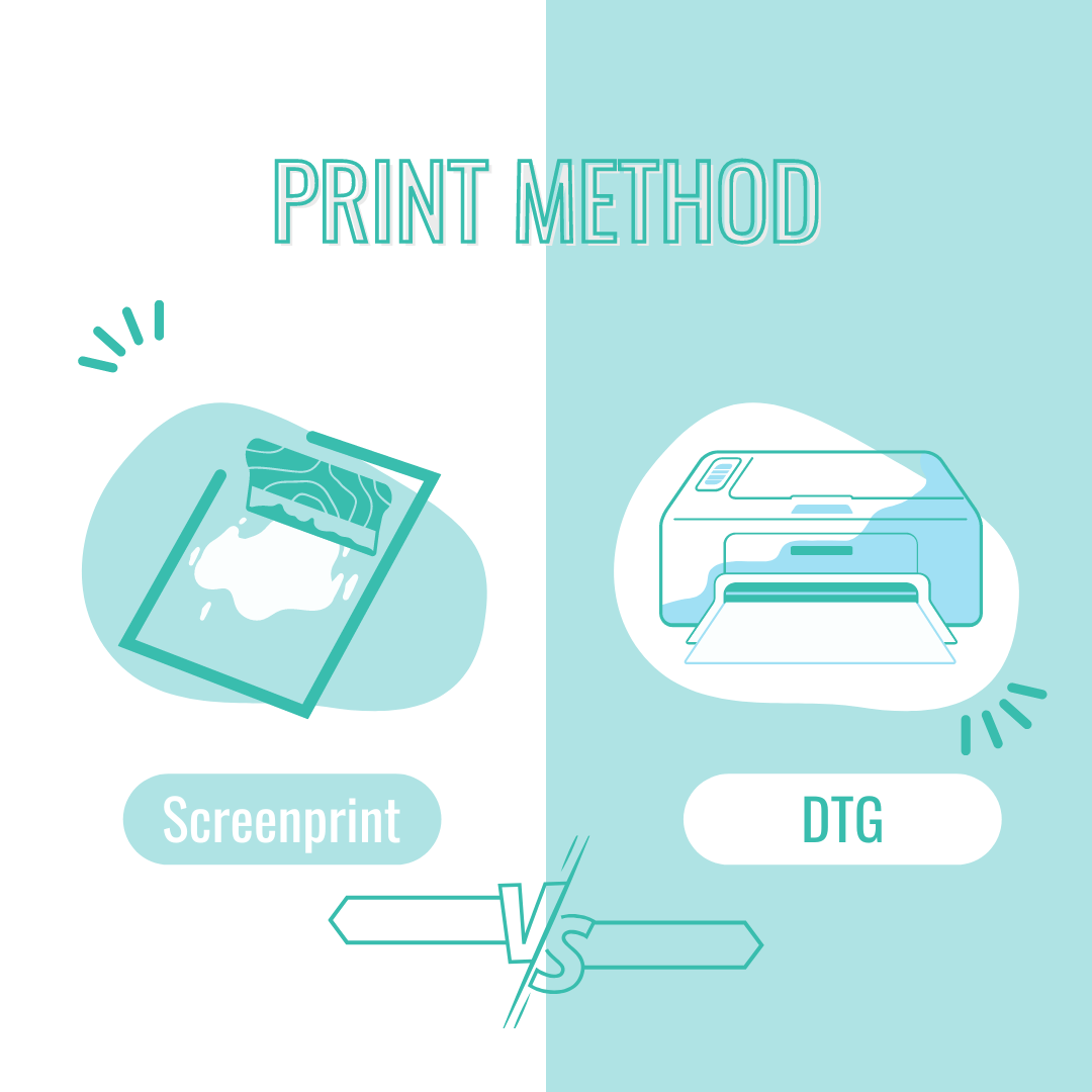 An image showing screenprint vs DTG printing.